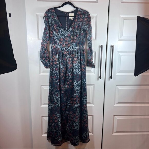ModCloth Floral Chiffon Maxi Dress with Sheer Sleeves and Metallic Thread XS - Picture 2 of 11